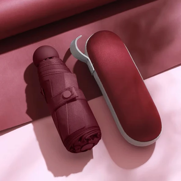 Mini Cep Boy Lüx Şemsiye UV Korumalı Bordo Mini Şemsiye ürün görseli 1