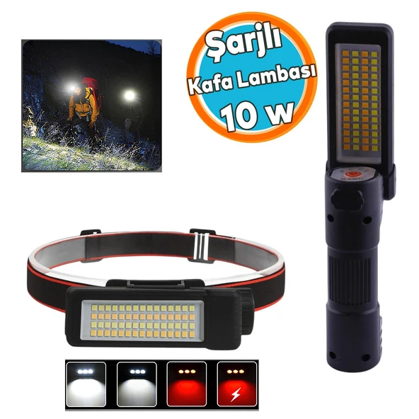 Kafa Feneri Kafa Lambası 10W Güçlü Işık Uzun Menzil Usb Şarjlı Ledli Işık Su Geçirmez Kamp El Feneri ürün görseli 1