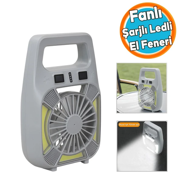 Fanlı Şarjlı LED Kamp Lambası 4 Kademe Aydınlatma | Suya Dayanıklı Type-C Girişli Taşınabilir Işık ürün görseli 1
