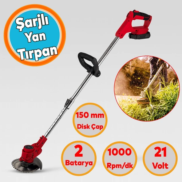 Yan Tırpan Elektrikli Şarjlı Çim Ot Biçme Kesme Rodex RDX9022 Li-on Çift Batarya Akülü 150 mm Disk ürün görseli 1