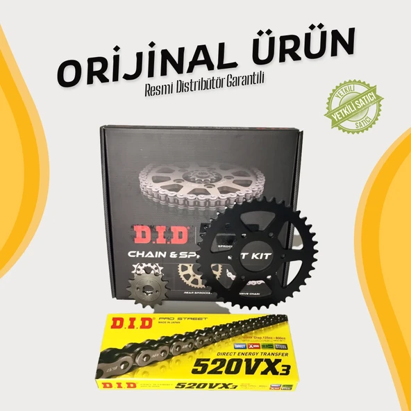 Dıd Bajaj Pulsar Rs 200 Zincir Dişli Seti (2015-2025) X-Ringli Zincir (Çelik Renk) ürün görseli 1