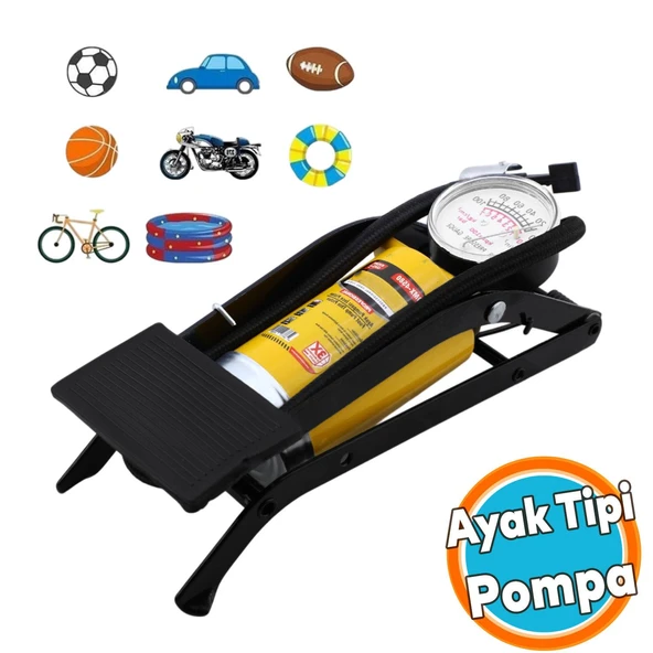 Ayak Tipi Pompa Tekli Teker Araç Bisiklet Top Bot Lastik Şambrel Şişirme Pompası Tek Pistonlu 1 Adet ürün görseli 1