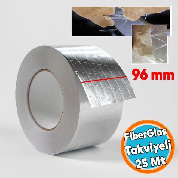 Fiberglas Lif Takviyeli Yapışkanlı Alüminyum Folyo Bant 96 mm x 25 Metre Yanmaz Yalıtım Bandı ürün görseli 1