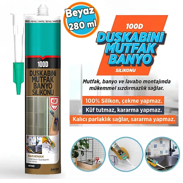 Beyaz Duşakabin Lavabo Küvet Pvc Plastik Silikon Silikonu Mutfak Küf Tutmaz 280 mL ürün görseli 1