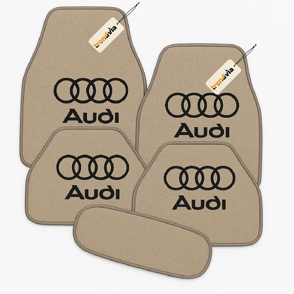 Bej Renk Audi Logolu 5 Parça Oto Halı Paspas Takımı Kaymaz ve Su Geçirmez Zemin Koruyucu ürün görseli 1