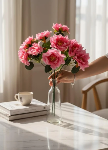 Yapay Çiçek Pembe 10lu Gül Demeti 40*30cm ürün görseli 1