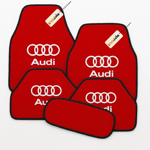 Kırmızı Renk Audi Logolu 5 Parça Oto Halı Paspas Takımı Kaymaz ve Su Geçirmez Zemin Koruyucu ürün görseli 1