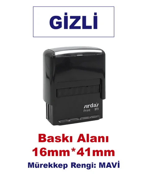 Gizli Kaşesi, 911 (41mmx16mm) Mavi Keçeli Otomatik Kaşe ürün görseli 1