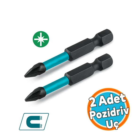 Mıknatıslı Bits Pz2 50 mm Vida Sökme 5 Cm Yıldız Matkap Vidalama Ucu S2 Çeliği Pozidriv Uç (2 Adet) ürün görseli 1