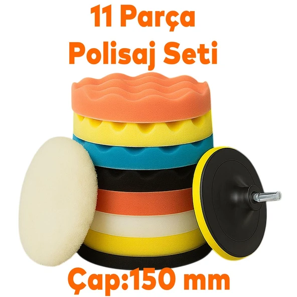 Polisaj Süngeri Seti Büyük Boy 11 Parça 150mm Matkap Uyumlu Oto Seramik Wax Pasta Cila Parlatma Pedi ürün görseli 1