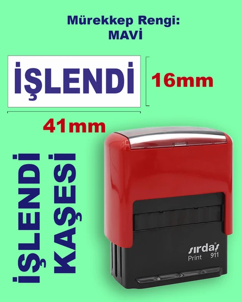 İşlendi Kaşesi, 911 (41mmx16mm) Mavi Keçeli Otomatik Kaşe ürün görseli 1