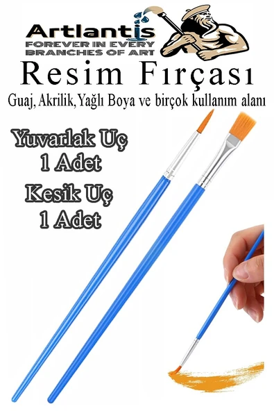 Resim Fırçası Kesik ve Yuvarlak Uçlu 2 Adet Sentetik Fırça Ekonomik Suluboya Akrilik Boya Guaj Boya Yağlı Boya Resim ürün görseli 1