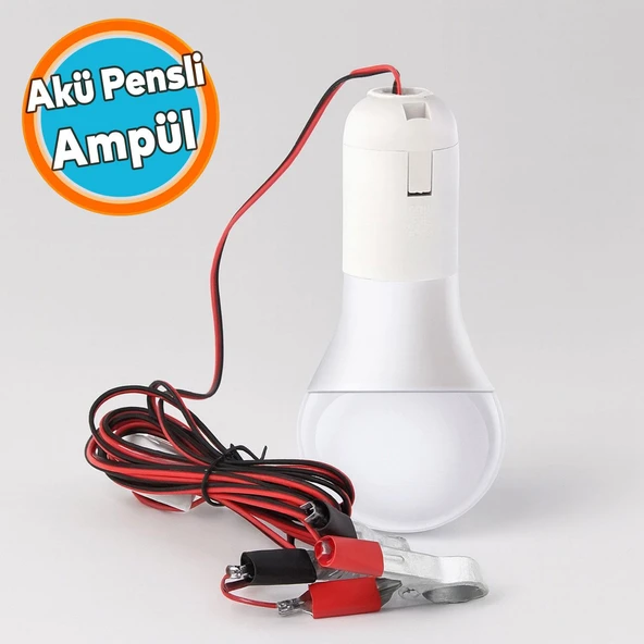 Akü Takviye Kablolu Led Ampul 4 Metre Anahtarlı 5W Tasarruflu Seyyar  Aydınlatma Beyaz Işık Pensli ürün görseli 1