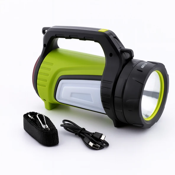 Şarjlı Kamp Led Feneri Güçlü El Lambası 1200 Lümen 8W 6000 mAh 3 Işık Modu Taşınabilir Aydınlatma ürün görseli 1