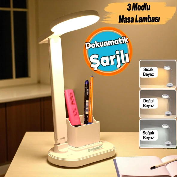 Şarjlı Masa Lambası Gece Lambası Dokunmatik 3 Renk Telefon Tutucu Kademeli Çalışma Okuma Işığı 10w ürün görseli 1