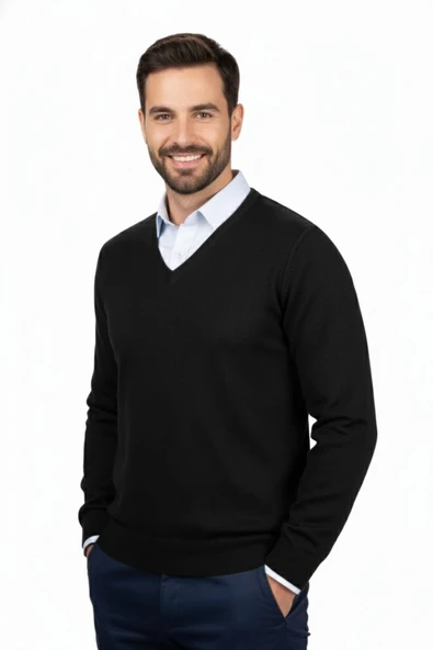 Erkek V Yaka Triko Kazak Çelik Örgü Klasik Kalıp 4241D BGL-ST04849 ürün görseli 1
