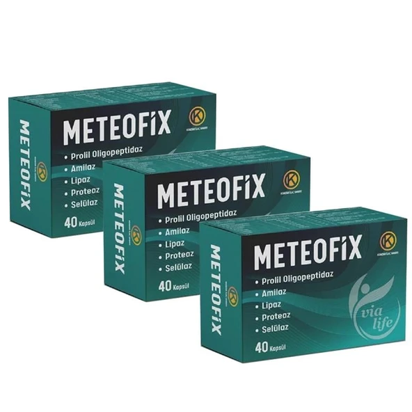 Meteofix Propil Oligopeptidaz, Amilaz, Lipaz, Proteaj, Selülaz, Bromelain, Zencefil Sindirim Enzimler 40 Kapsül - 3'lü ürün görseli 1