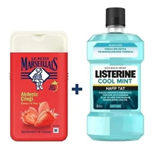 Listerine Cool Mint Ağız Bakım Suyu 250 ml + Le Petit Marseillais Duş Jeli Akdeniz Çileği 250 ml ürün görseli 1