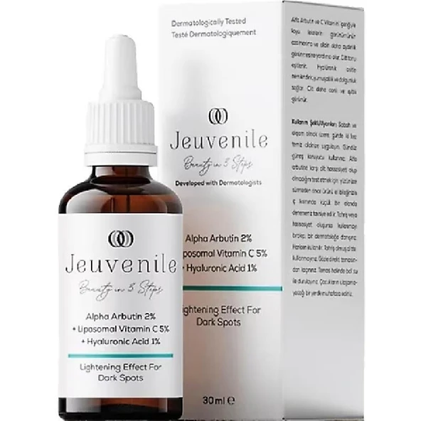 Jeuvenile Alpha Arbutin %2 + Liposomal Vitamin C %5 + Hyaluronic Acid %1 Leke Karşıtı Serum 30 ml ürün görseli 1