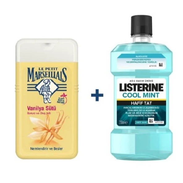 Listerine Cool Mint Ağız Bakım Suyu 250 ml + Le Petit Marseillais Duş Jeli Vanilya Sütü 250 ml ürün görseli 1