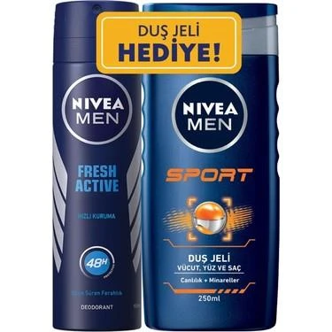 Nivea Deo Sprey Fresh Active For Men 150 ml + Duş Jeli 250 ml ürün görseli 1