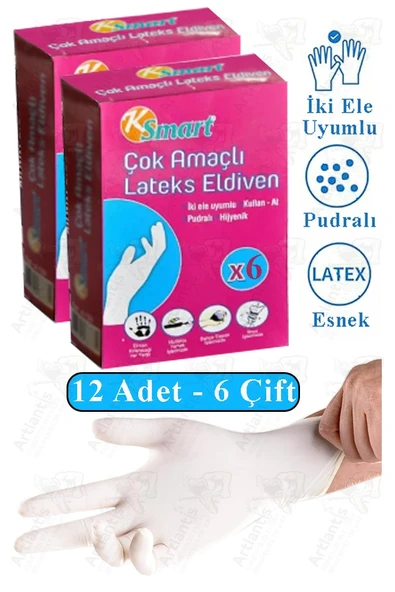 Lateks Tek Kullanımlık Pudralı Eldiven 2 Paket Doktor Eldiveni Muayene Eldiveni Beyaz M Beden Çok Amaçlı Gıda Temizlik ürün görseli 1