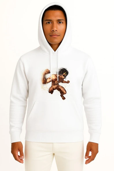 Kapüşonlu Attack On Titans Eren Göğüs Tasarımlı Unisex Sweatshirt ürün görseli 1