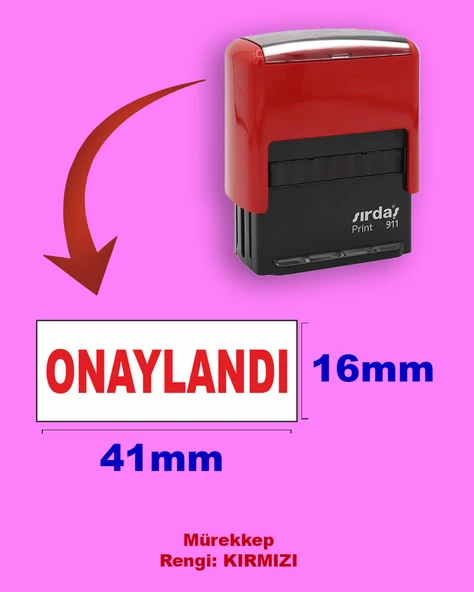 Onaylandı Kaşesi, 911 (41mmx16mm) Kırmızı Keçeli Otomatik Kaşe ürün görseli 1