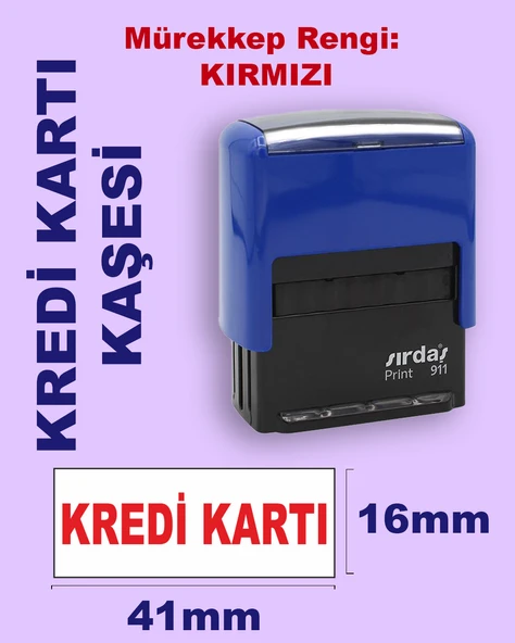 Kredi Kartı Kaşesi, 911 (41mmx16mm) Kırmızı Keçeli Otomatik Kaşe ürün görseli 1