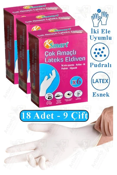 Lateks Tek Kullanımlık Pudralı Eldiven 3 Paket Doktor Eldiveni Muayene Eldiveni Beyaz M Beden Çok Amaçlı Gıda Temizlik ürün görseli 1