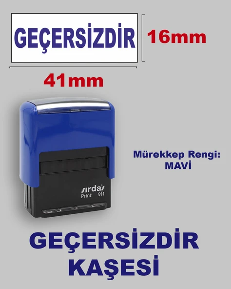 Geçersizdir Kaşesi, 911 (41mmx16mm) Mavi Keçeli Otomatik Kaşe ürün görseli 1
