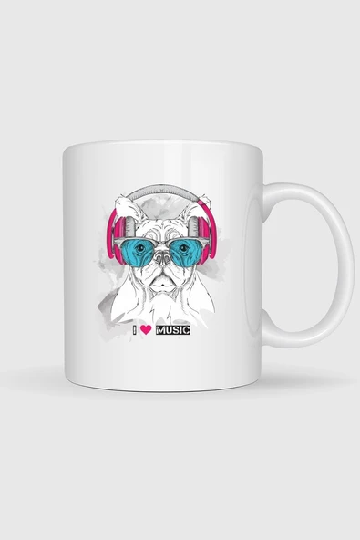 Funny Dog With Eyeglasses And Headphones Tasarımlı Kupa Bardak ürün görseli 1