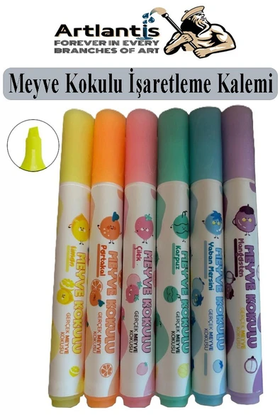 Meyve Kokulu Fosforlu Kalem 1 Paket 6 Renk Meyve Kokulu İşaret Kalemi 6 lı Fosforlu Kalem ürün görseli 1