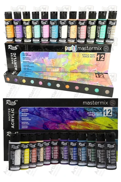 Rich Mastermix Akrilik Boya 24 Renk 60 ml 1 Paket Canlı ve Pastel Renkler Akrilik Boya 24 lü Profesyonel Tuval Canvas ürün görseli 1