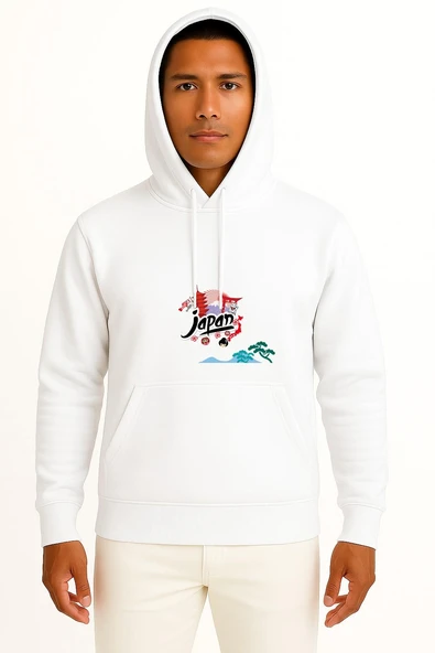Kapüşonlu Mount Fuji Cherry Blossom Japonya Göğüs Tasarımlı Unisex Sweatshirt ürün görseli 1