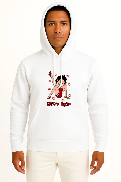 Kapüşonlu Betty Boop Göğüs Tasarımlı Unisex Sweatshirt ürün görseli 1