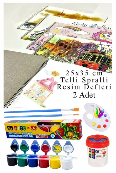 6 Renk Guaj Boya Mydido 25x35 cm Telli Spralli Resim Defteri Palet Resim Fırçası 15 Yaprak Guajboya Resim Defteri ürün görseli 1