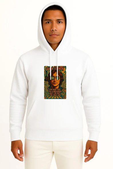 Kapüşonlu John Lennon You May Say İ M A Dreamer Göğüs Tasarımlı Unisex Sweatshirt ürün görseli 1