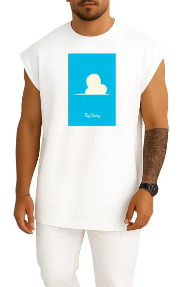 Oversize Toy Story Blue Background Göğüs ve Sırt Tasarımlı Atlet ürün görseli 1