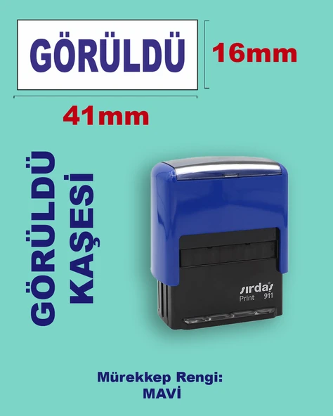 Görüldü Kaşesi, 911 (41mmx16mm) Mavi Keçeli Otomatik Kaşe ürün görseli 1