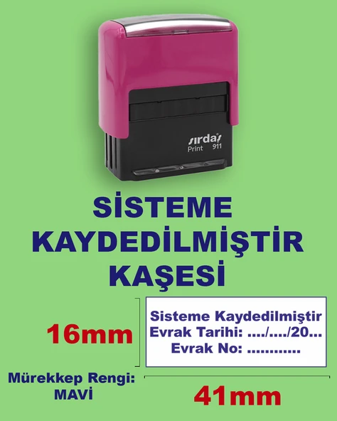Sisteme Kaydedilmiştir Kaşesi, 911 (41mmx16mm) Mavi Keçeli Otomatik Kaşe ürün görseli 1