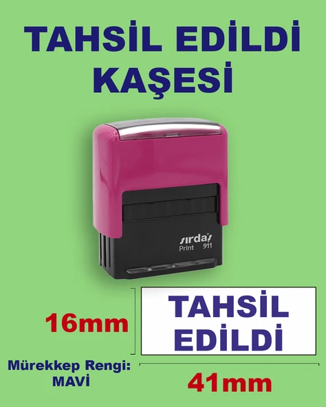 Tahsil Edildi Kaşesi, 911 (41mmx16mm) Mavi Keçeli Otomatik Kaşe ürün görseli 1
