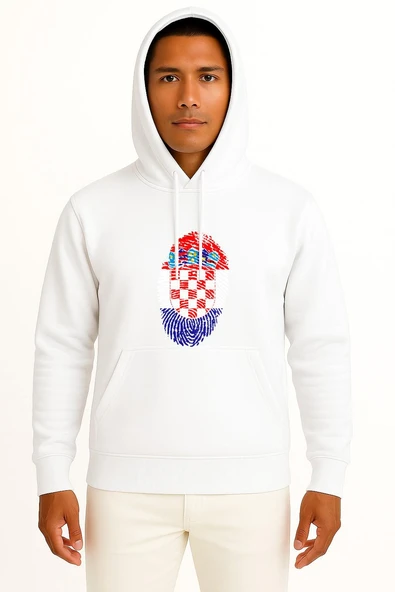 Kapüşonlu Hırvatistan Logosu Ve Bayrağı Göğüs Tasarımlı Unisex Sweatshirt ürün görseli 1