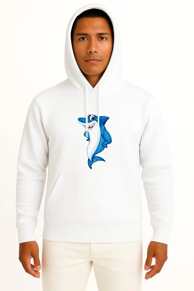Kapüşonlu Great White Shark Bull Shark Göğüs Tasarımlı Unisex Sweatshirt ürün görseli 1