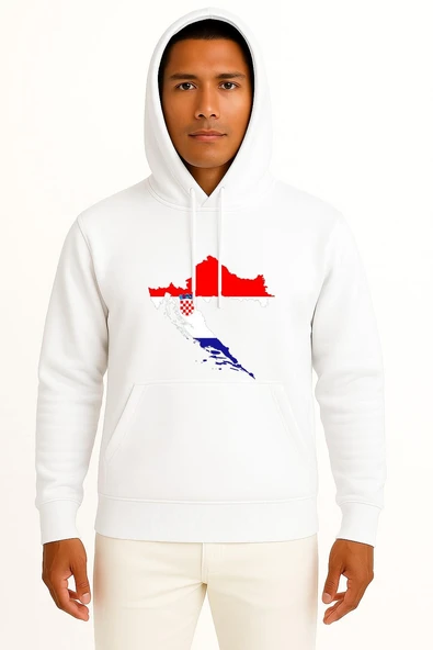 Kapüşonlu Hırvatistan Haritası Göğüs Tasarımlı Unisex Sweatshirt ürün görseli 1