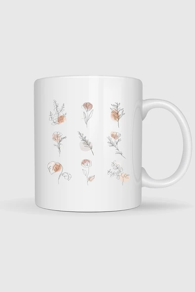 Flowers Line Art Botanical Watercolor Tasarımlı Kupa Bardak ürün görseli 1