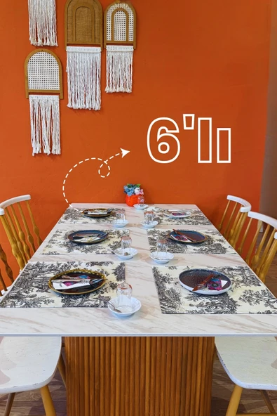 Toile de Jouy | %100 Pamuk 6’lı Amerikan Servis Seti 37x42 cm - ZT300  siyah ürün görseli 1