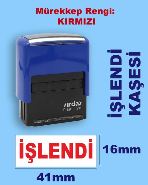 İşlendi Kaşesi, 911 (41mmx16mm) Kırmızı Keçeli Otomatik Kaşe ürün görseli 1