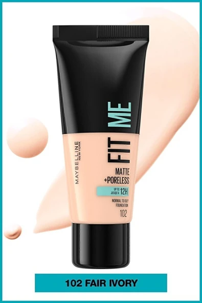 Maybelline New York Fit Me Matte + Poreless Fondöten - 102 Fair Ivory ürün görseli 1