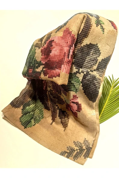 Monalisa Home 90x90 Lüks Figürlü Gösterişli Dökümlü Eşarp ürün görseli 1